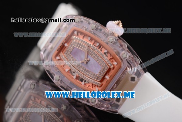 Richard Mille RM 07-02 Miyota 9015 Automatic Pink Sapphire Case with White Rubber Strap and Pink MOP Dial White Markers - Click Image to Close